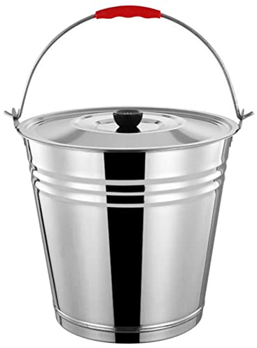 Happyyami Edelstahl Aschebehälter mit Deckel 8l Silber für Grillkohle | Sichere Transportfunktion, Geeignet für Draußen und Restaurant, Simples Design