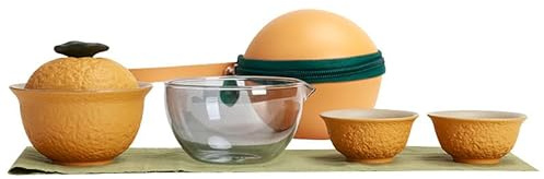 MOZEO Orange design, bärbart resete-set, te för ett set, en gryta två koppar utomhus kung fu handgjord keramisk tekanna-set för resor, kontor och hem (orange)