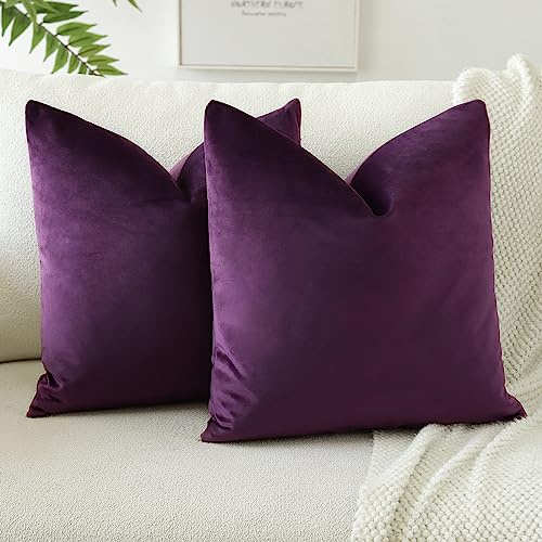 JOTOM Samt Kissenbezug Kissenhülle Sofakissen Dekokissen Kissenbezüge für Sofa Wohnzimmer Schlafzimmer 2er Set 50x50 cm Aubergine Lila