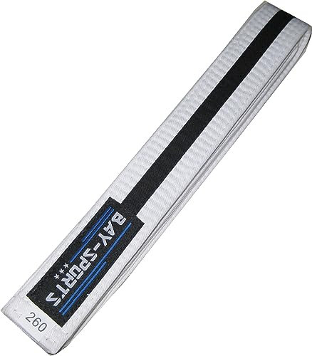 BAY Budogürtel, weiß/schwarz/weiß, Zweifarbig mit Mittelstreifen, Kampfsportgürtel, Wettkampfgürtel, Karate, Judo, Taekwondo, Tae Kwon Do, (180 cm)