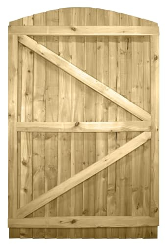 Arch Top Wooden Garden Gate, 6ft x 4ft Feather Edge Fully Framed Door | 180cm High x 120cm Wide, Heavy Duty, Pressure Treated Timber, Paintable, Pedestrian Rear Gate, for Side Gate Entrance