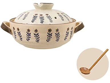 Cacerola con tapa, olla caliente de cerámica, cacerola con doble asa, utensilios de cocina de cerámica, cazuela poco profunda, cacerola de barro con tapa B-2,5 litros (color: B, tamaño: 3,5 litros) (