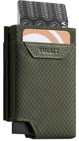 VULKIT Dubbelvikt pop up kreditkortshållare med sedelfack metallkort plånbok minimalistisk herrplånbok RFID-blockering, gRÖN, S, Minimalistisk