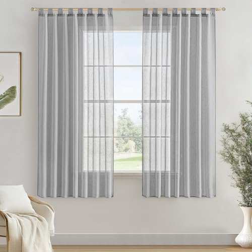 MIULEE Visillo Efecto Lino Trabillas 2pz L140xA160 Gris Claro