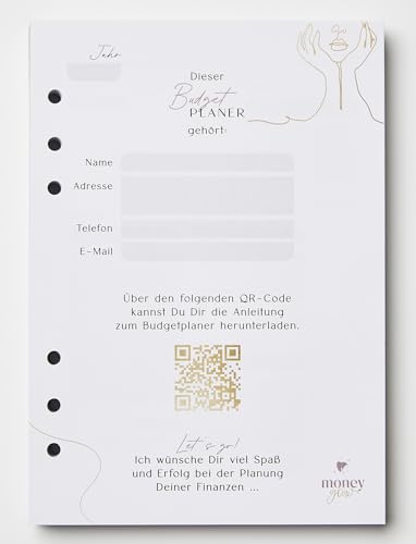 Moneyglow® Mein Budgetplaner Einlagen A5 deutsch I 276 Seiten I farbig gestaltet I Illustrationen I satiniertes Schreibpapier I undatiert I 6-fach vorgelocht I für Standard A5-Binder geeignet