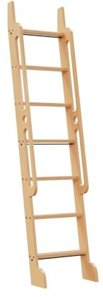 7 ft Rolling Library Ladder,Multi-use for Bookshelf/Loft Stairs, Sturdy Wood Step and Build-in Handrail,Red Oak (Total Length 86.7’’)