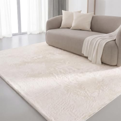 Interiyou Fargo - Teppich Wohnzimmer 160x230 cm Creme - Kurzflor Waschbar und rutschfest - Flauschiger Fellteppich aus Kunstfell - weicher Langflor Fell