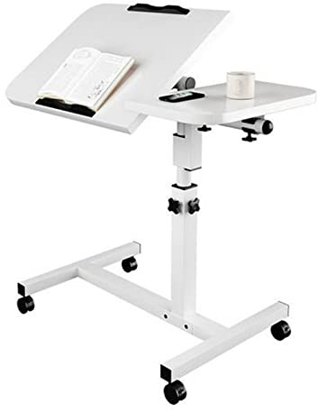 EXSELTMAN Mesa Auxiliar Plegable con Altura Ajustable, Portátil con Soporte de Ratón Separado, 60 x 40 cm, 360 ° con 4 Ruedas (Blanco)
