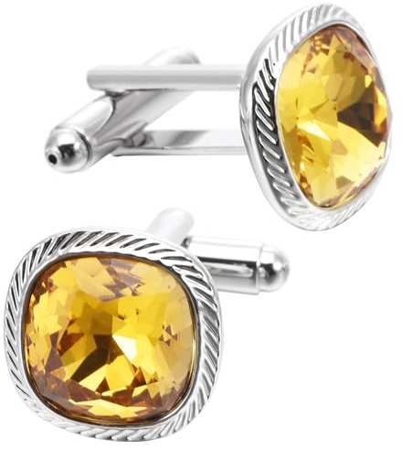 Jonwo Yellow Zircon Gemstone Cufflinks for Men Lady In Gift Case Silver | Square Crystal Men's Cuff Links Set Jewelry for Wedding Anniversary Party Daily Office Formal Casual Business Tuxedo Shirt