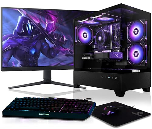 BEASTCOM Q5 | Gaming PC Set Bundle | AMD Ryzen 9 5900X 12X 4,80 GHz 24 Threads, RTX 5070 12GB, 16GB RAM, 1TB NVMe SSD, Monitor LED 27 + RGB Tastatur + Maus + Mauspad, HDMI, WLAN, Win 11