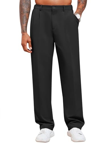 Runcati - Pantaloni chino da uomo, pantaloni da tempo libero, pantaloni eleganti da lavoro, pantaloni in tessuto stilosi, pantaloni da uomo per il business, Nero , L