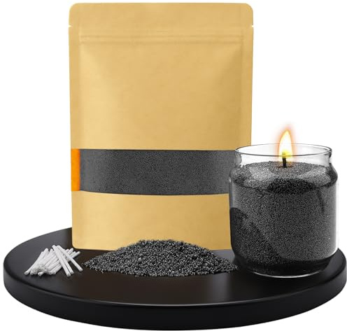 Candle Sand and Wicks, 500g Pearled Candle Warmnest Candle Sand, Pearled Candle Wax Sand Candle Wax Sand Candle Pearls with 20 Pcs Wicks (Black)