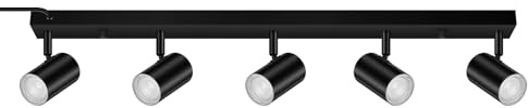 BoostArea Plug in Track Lighting, LED Track Light Kit, Black 5-Light Track Lights for Kitchen, 15 FT Cord,5 Way Ceiling Spotlight, Rotatable Wall Mount Light Head for Bedroom Hallway Living Room