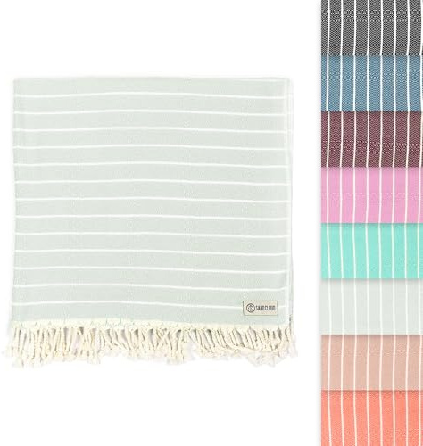 Sand Cloud Turkish Beach Towel - Sand Proof - 100% Certified Organic Turkish Towel - Quick Dry Towel for Beach, Picnic, Blanket or Bath Towel - As Seen on Shark Tank - Gocek (Sage Green)