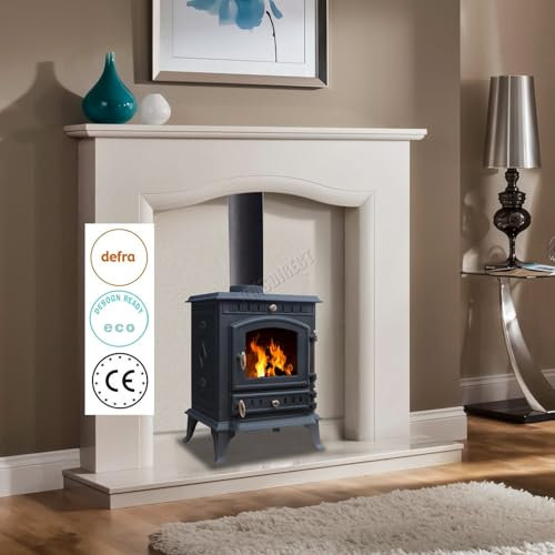 HEATSURE Wood Burner Burning Stoves Cast Iron 7KW Multi-fuel Traditional Fireplace Fire Heater Glass View Airwash System Defra Approved Eco Design Metal Visible Flame Effect Room Heater Home Heating