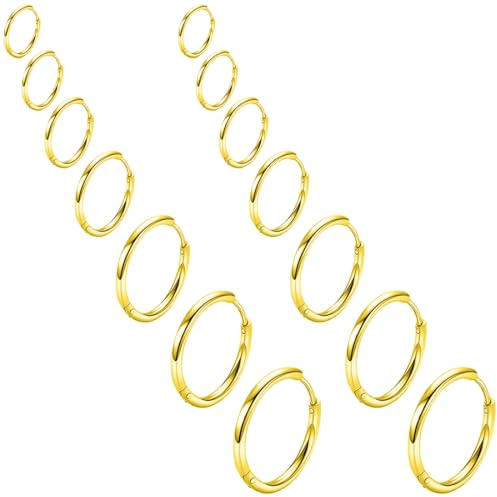 COYUN 7 Paires Boucles d'Oreilles Créoles, Acier Inoxydable Boucles d’Oreilles Anneau Homme, Femme Boucles d Oreilles Or, Boucle d’Oreille Homme Anneaux, Boucle d'oreille Femme, Boucle d Oreille Or