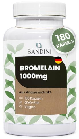 Bandini® Bromelain Hochdosiert 1000 mg je Dosis 180 Kapseln (2 Kapseln pro Tag), Magensaftresistente Kapseln, Natürlicher Ananas Extrakt - Enzyme aus Ananas, Laborgeprüft, Vegan, GVO-frei, 2500 GDU