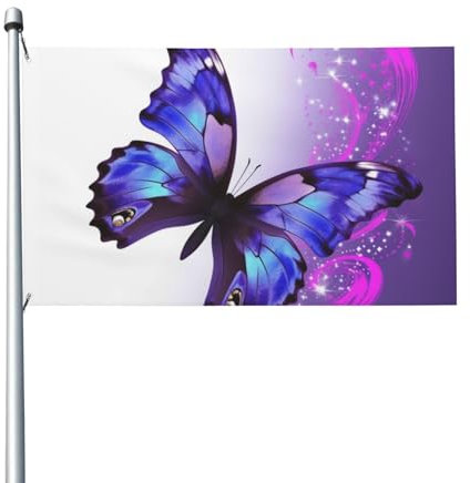 Blumen-Schmetterlings-Flagge, 90 x 152 cm, doppelseitige Urlaubsflagge mit Ösen, Jahreszeitenflagge, Hofflaggen für den Außenbereich, Haus, Garten, Dekoration, Urlaubsbanner