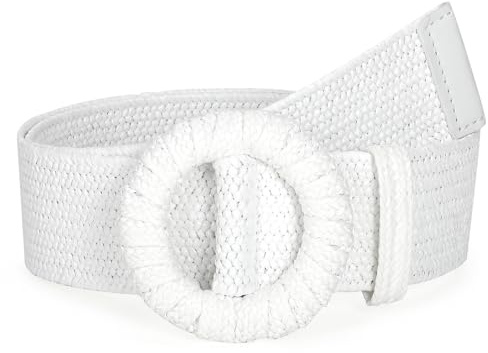 JasGood Stroh Geflochten Elastischer Gürtel für Damen Breiter Taillengürtel Rattan Gewebter Boho Gürtel für Kleider