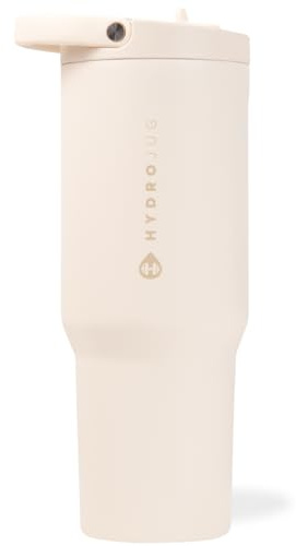 HydroJug Sport - Stainless Steel Tumbler with Straw, Vacuum Insulated, 40oz Leakproof Water Bottle, Ergonomic Design, Reusable, Dishwasher Safe, Rubber Base, Durable for Gym or Outdoors, Cream