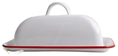 SDA287MZ Mantequillera Vintage Enamel with Cover Butter Dish Dim Sum Tray Butter Box Cheese Storage Box Mantequera(Red)