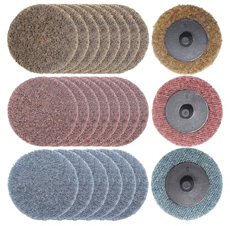 Merryland Ytbehandlingsskiva 50mm för Rakslipmaskin, 50 mm Blandad Icke-vävda Skivor 25 St, Ytkonditioneringsslipskiva Nylon Sandskiva Snabbyte Skivor Måla Rost Metall Stål Järn, DGTAA25C4
