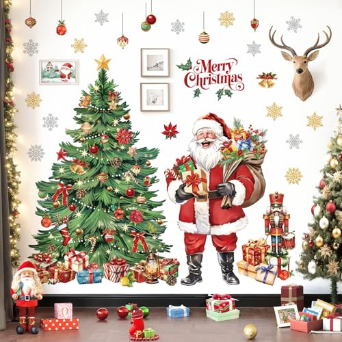 decalmile Wandsticker Weihnachtsbaum Aquarell Große Wandtattoo Nussknacker | Abziehbare und Aufklebbare Wandaufkleber, DIY Abnehmbare Wandkunst Abziehbilder, Wandfreundlich, Leuchtenden Farben