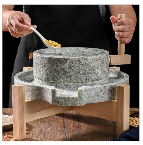 Hand Grain Mill Grinder For Flour, Natural Granite Paste Grain Grinder With Wooden Frame Natural Rustic Style Hand Crank Food Mill Grinder Grinding Wet Soybean Milk(35cm(13.8))