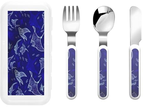 Manta Ray and Fish Print Stainless Knife Fork Spoon 3-Piece Set,Flatware Cutlery Set with Storage Case