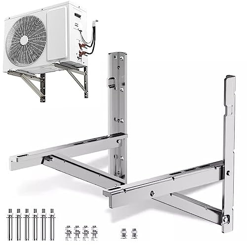 Genérico Soporte de Aire Acondicionado Resistente, Ajustable para Pared, hasta 400 kg, Acero Resistente a la Intemperie, fácil instalación, 43 x 43 cm, Acabado Plateado.