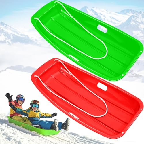 Slittino da neve in plastica con 2 linee di Luge, Bob da 89 cm per slittino (rosso+verde)