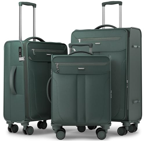 Travely Set di valigie in tessuto - Set da viaggio 3 pezzi con ruote - set composto da valigia cabina 55x40x20, valigia media e valigia grande - Trolley morbido ultra leggero