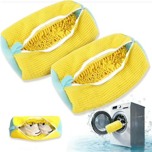 Reusable Shoe Washing Machine Bag,Trainer Washing Machine Bag with Upgraded Locking Zipper,Laundry Shoe Bags for Washer & Dryer Shoe Cleaning Bags for Sneakers Canvas Tennis Running Shoes(Yellow 2PCS)