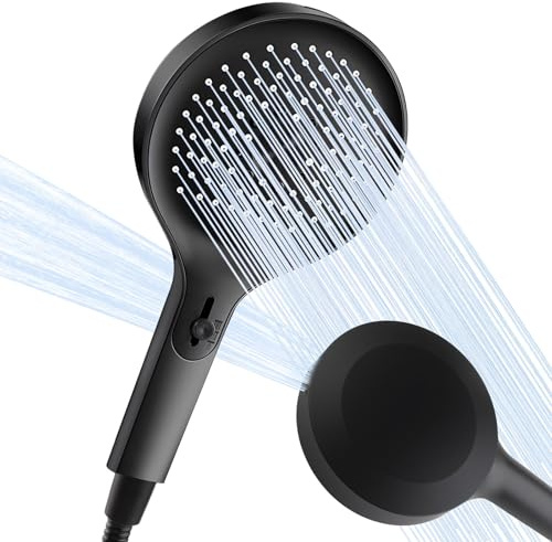 SRunDe 140MM Grande Alcachofa de Ducha Alta Presion con Manguera y Soporte | Ducha Anticalcareo 4 Modos Chorro Cabezal de Ducha Extraíble Cabezal Shower Head Chuveiro para Limpiar Baños Negro