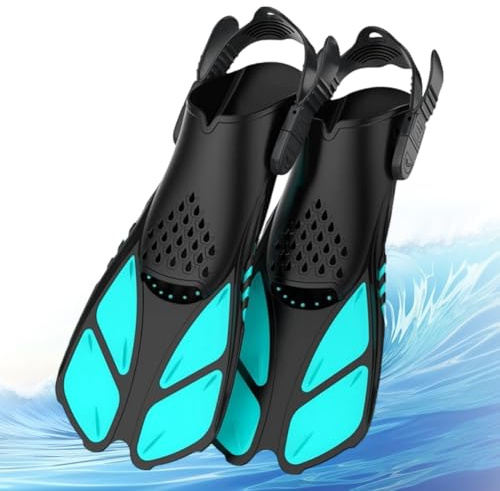 Pinne da nuoto per adulti, unisex, regolabili con tallone aperto, pinne corte e antiscivolo, per snorkeling, immersioni e nuoto (ciano, S/M 36-41)