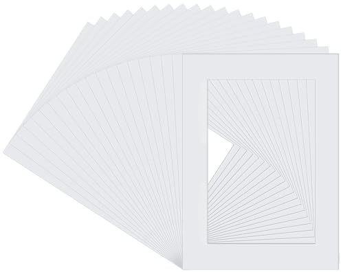 Daelesr 20 Pcs Carton Paspartú, Passepartout Blanco, Paspartú Marco de Biselado para Fotos, Passepartout Papel, para Enmarcar Imágenes Fotos Pinturas Carteles Impresiones Artísticas (15 x 20,1cm)