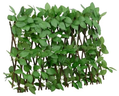 Rankgitter mit Künstlichem Efeu, 5 Stück, erweiterbar 180x30 cm, Robuste Holzkonstruktion, PVC-Blätter, Sichtschutz für Garten und Balkon