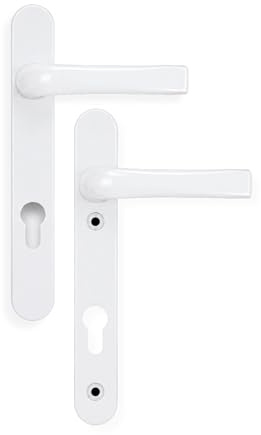 MONT HARD UPVC Door Handle Set, 92mm PZ, 122mm Screw Centers, White | Backplate 220mm x 30.5mm, Aluminium Short Backplate Handle