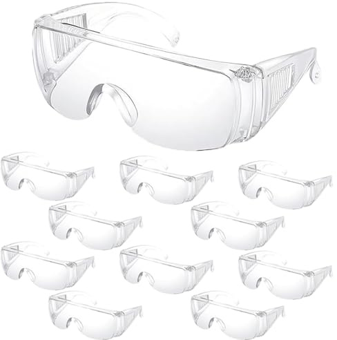 LINYIJOY Schutzbrille für Brillenträger 10 Stück, Überbrille Erwachsene Kinder mit Kratzfesten Linsen UV-Schutz, Sicherheitsbrille Labor Baustelle Werkstatt Chemie (Schutzbrille Über Brille)