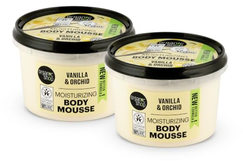TWO PACK Organic Shop Body Mousse Moisturizing Vanilla & Orchid, 250 ml x 2 | Natural body cream for nourished & moisturised skin.