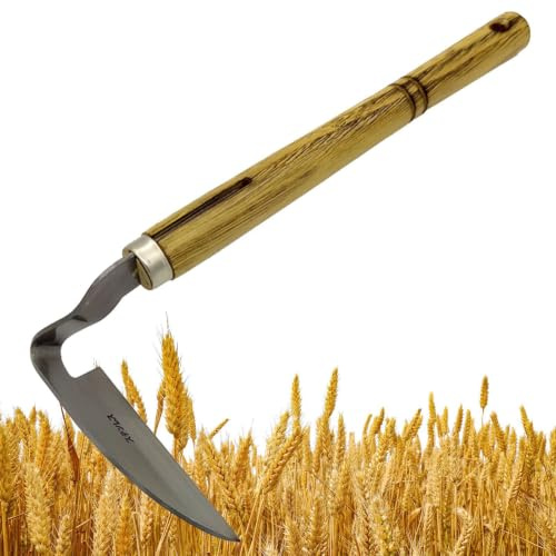 Falce Da Giardino Acciaio Inossidabile Manico Di Legno Resistente | Falcetto da giardino per rimozione Per Scavare Coltivare Raccogliere In Fattoria, Retrocortile, Prato, Cortile E Frutteto