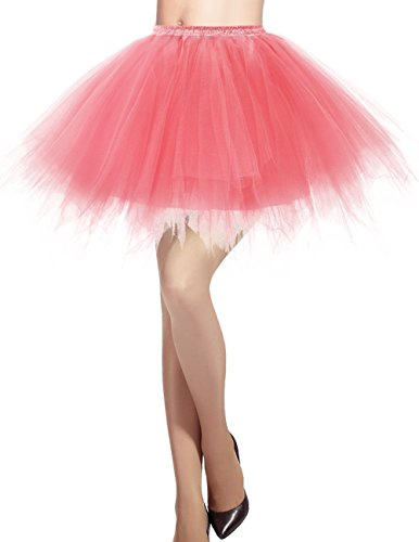 DRESSTELLS Tyllkjol för kvinnor 50-talet Rockabilly Petticoat Tutu Underkjol Kort balettdansklänning Balklänning Aftonklänning Tillfälle Tillbehör Coral XL