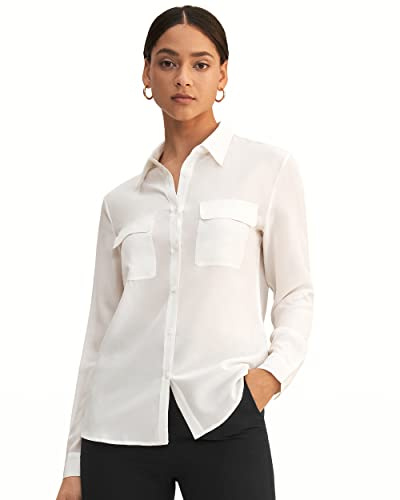 LilySilk Klassisch Seide Damenbluse Hemdbluse Shirt Damen Langärmlig mit Perlmutt-Knopfleiste von 18 Momme (Natur, M) Verpackung MEHRWEG