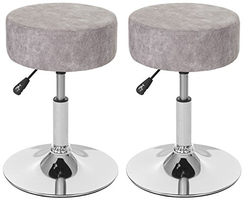 Mendler 2er-Set Hocker HWC-C22 Ø35cm - Wildlederimitat, Vintage grau | Sitzhocker, Schminkhocker, höhenverstellbar
