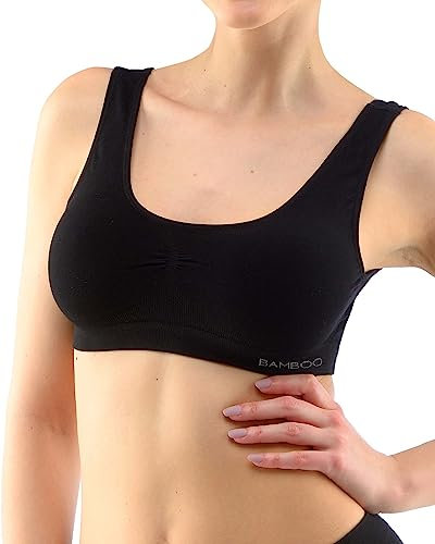 ecoBAMBOO Bustier Damen Top aus Bambus Viskose, Gepolsterter Sport BH Damen Ohne Bügel, mit leichtem Halt, für Yoga & Alltag (M-L, Schwarz)