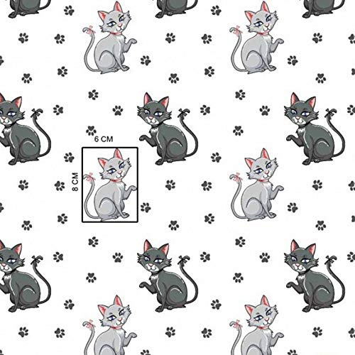 Pingianer 100x160cm Katze 100% Baumwolle Baumwollstoff Kinder Meterware Handwerken Nähen Stoff (Katze Weiß Dunkelgrau Hellgrau Pfoten, 100x160cm (11,99€/m))
