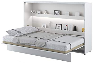 Schrankbett Bed Concept, Wandklappbett mit Lattenrost, V-Bett, Wandbett Bettschrank Schrank mit integriertem Klappbett Funktionsbett (BC-05, 120 x 200 cm, Weiß/Weiß, Horizontal)