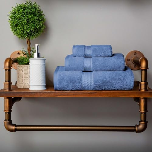 Superior Juego de Toallas de Pelo de algodón Egipcio de 3 Piezas, Incluye 1 Baño, 1 de Mano, 1 Toalla de Cara, Toallas de Lujo ultrasuaves, Esenciales de Felpa Gruesa, SPA, Baño de Invitados