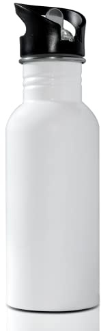 MR.R 20oz Sublimation Blanks White Stainless Steel Water Bottles, Travel Bottle with Straw Top Lid for Sports,600ml