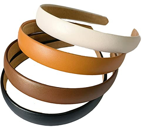 Lvyeer 4 Pack Leather Headband Non-slip Fashion Wide Headband for Women Simple Hairbands Hair Hoop Solid Color Soft PU Leather Head Bands for Women Girls
